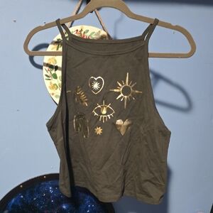 Torrid Olive Crop Top with Gold Designs